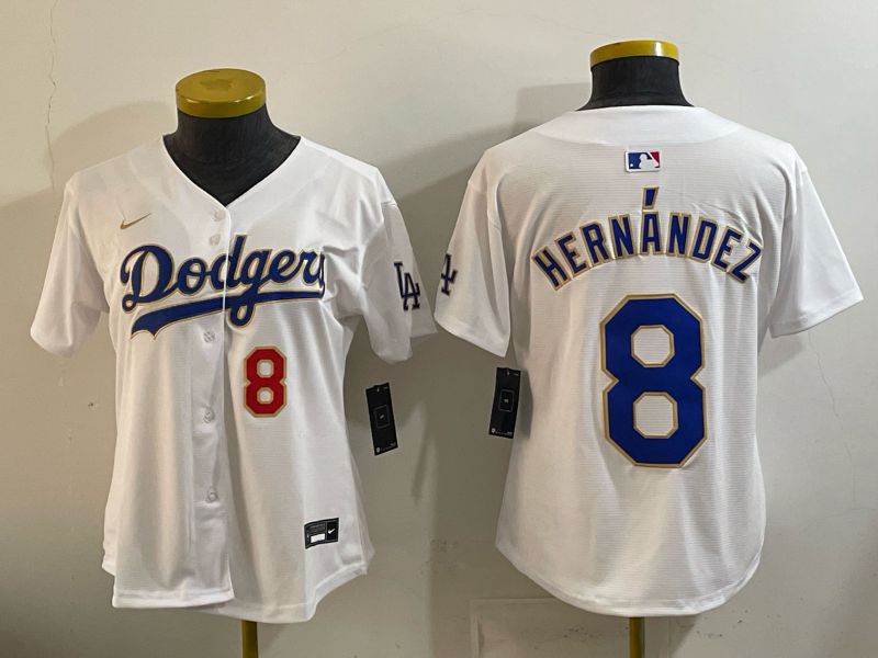 Youth 2026 Los Angeles Dodgers #8 Hernandez White Gold Game Nike MLB Jersey style 01->youth mlb jersey->Youth Jersey